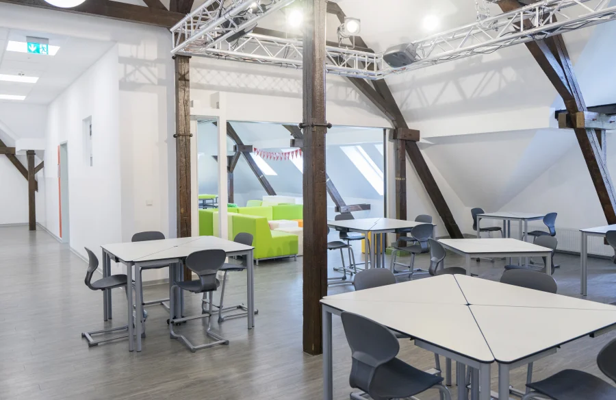 Gripz Flex chairs paired with triangle Flexi tables in a flexible learning loft
