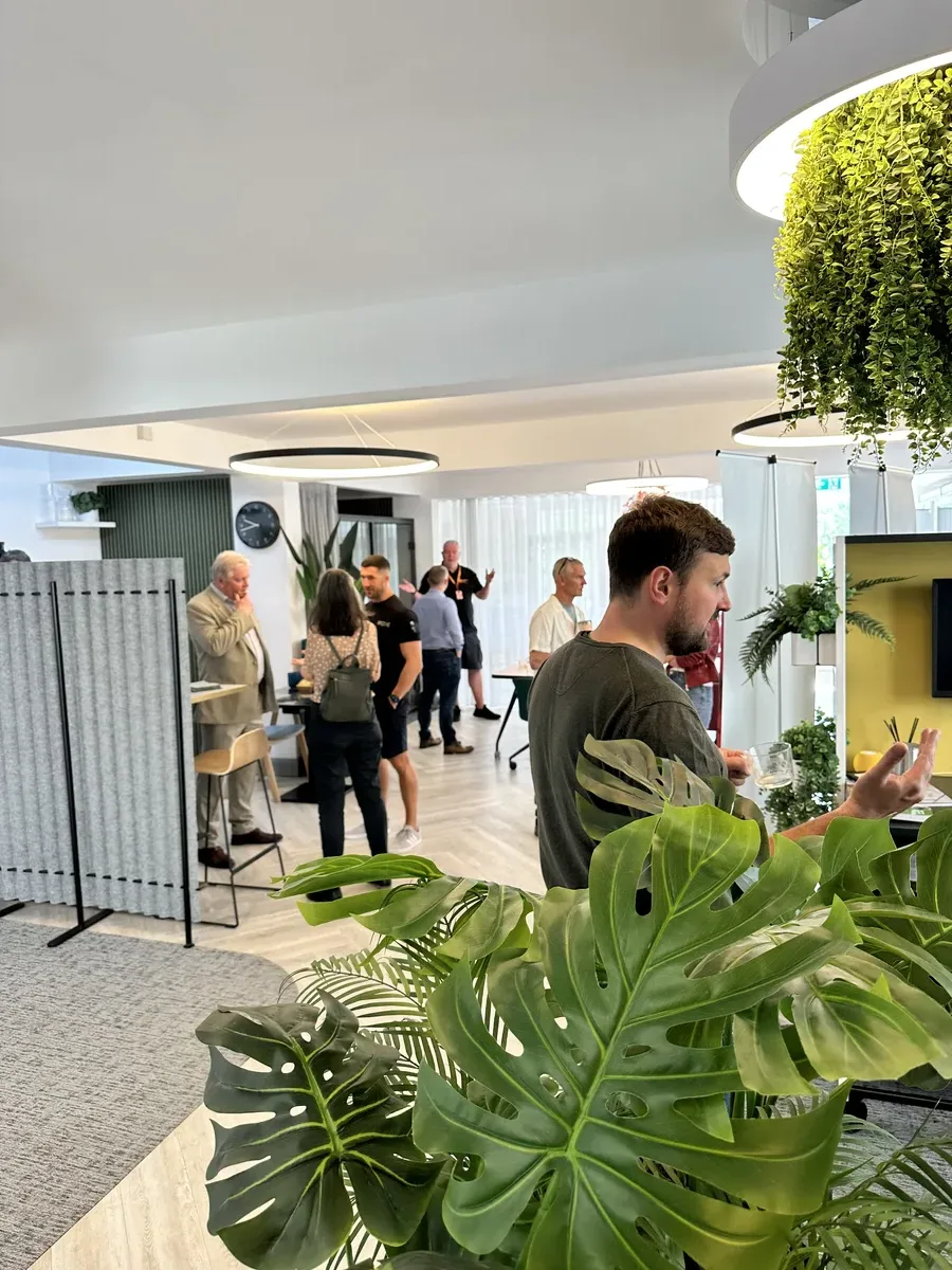 Showroom visitors exploring furniture displays