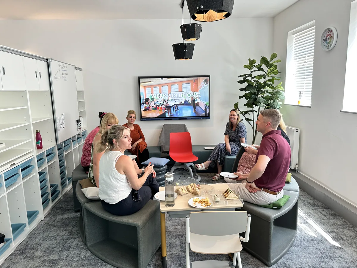 Flexible classroom furniture arrangement in showroom